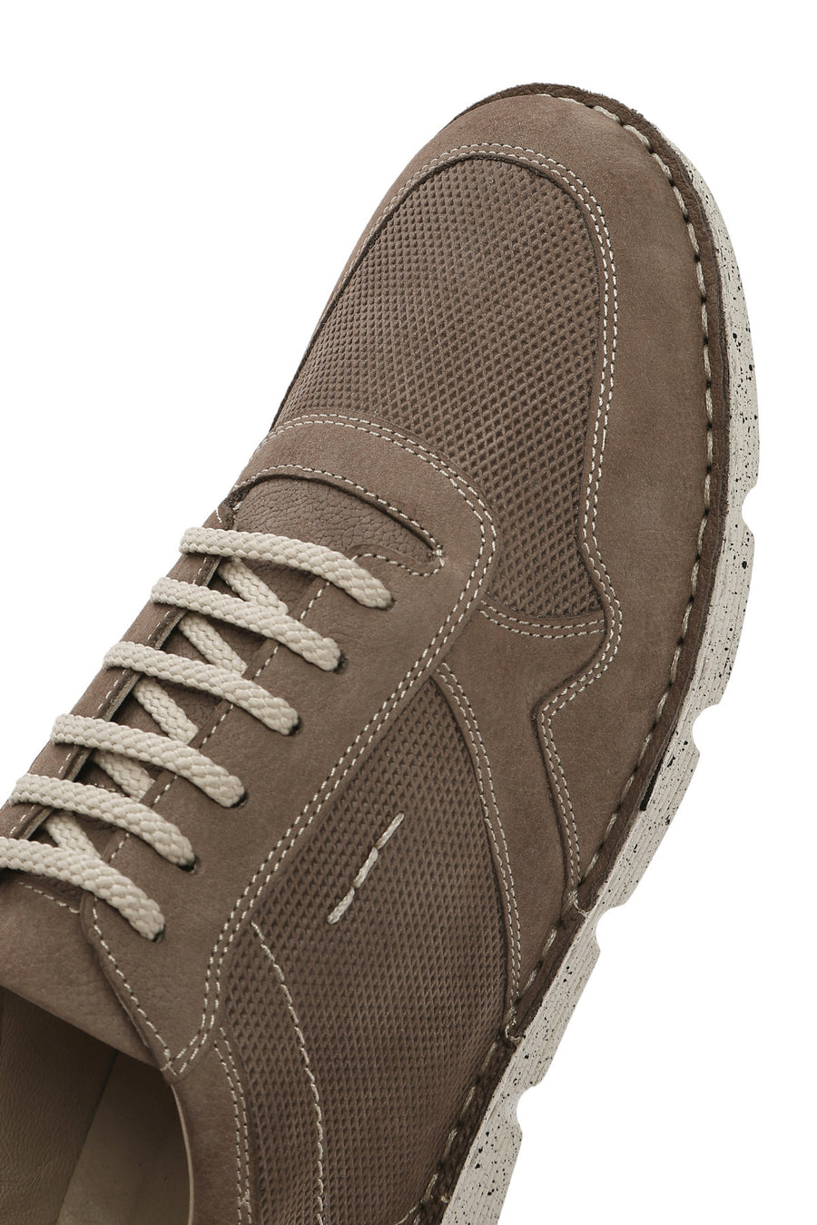 Men's Beige Lace-Up Nubuck Leather Comfort Casual Shoes