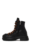 Harley Davidson Woman Black Shorbone Zip Closure Thick-Soled Leather Combat Boots | Derimod