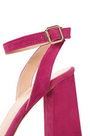 Women's Pink Suede Leather Thick Heeled Sandals | Derimod