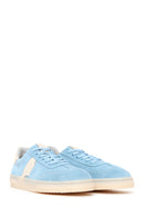 Woman Blue Lace-Up Suede Leather Sneakers | Derimod