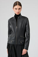 Nora Kadın Siyah Hakim Yaka Kısa Deri Ceket | Derimod