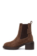 Woman Mink Thick-Heeled Suede Chelsea Boots | Derimod