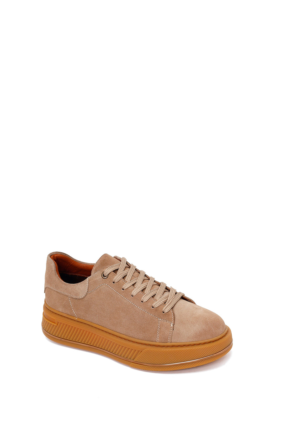 Male Beige Lace-Up Thick-Soled Suede Leather Sneaker