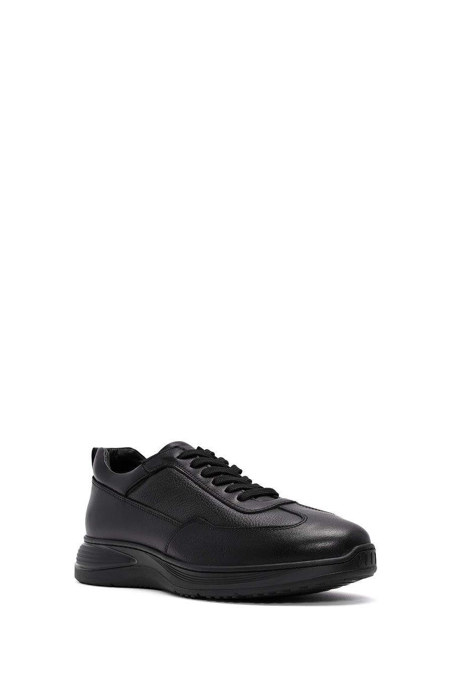 Erkek Siyah Bağcıklı Deri Casual Sneaker