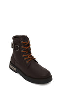 Harley Davidson Male Brown Sirico Zip Closure Printed Leather Combat Boots | Derimod