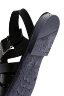 Men's Black Leather Buckle Flat Sandals | Derimod