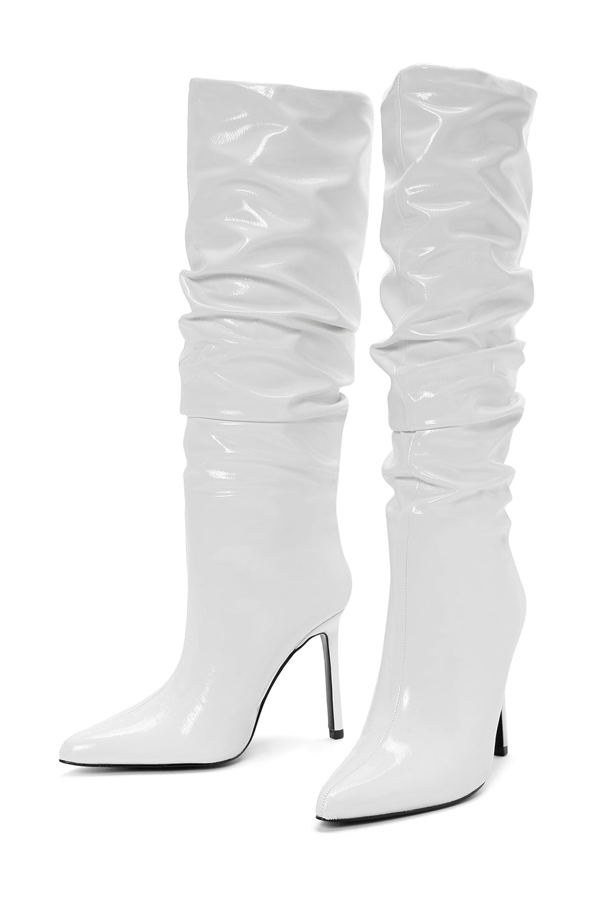 Women's White Thin Heeled Patent Leather Boots