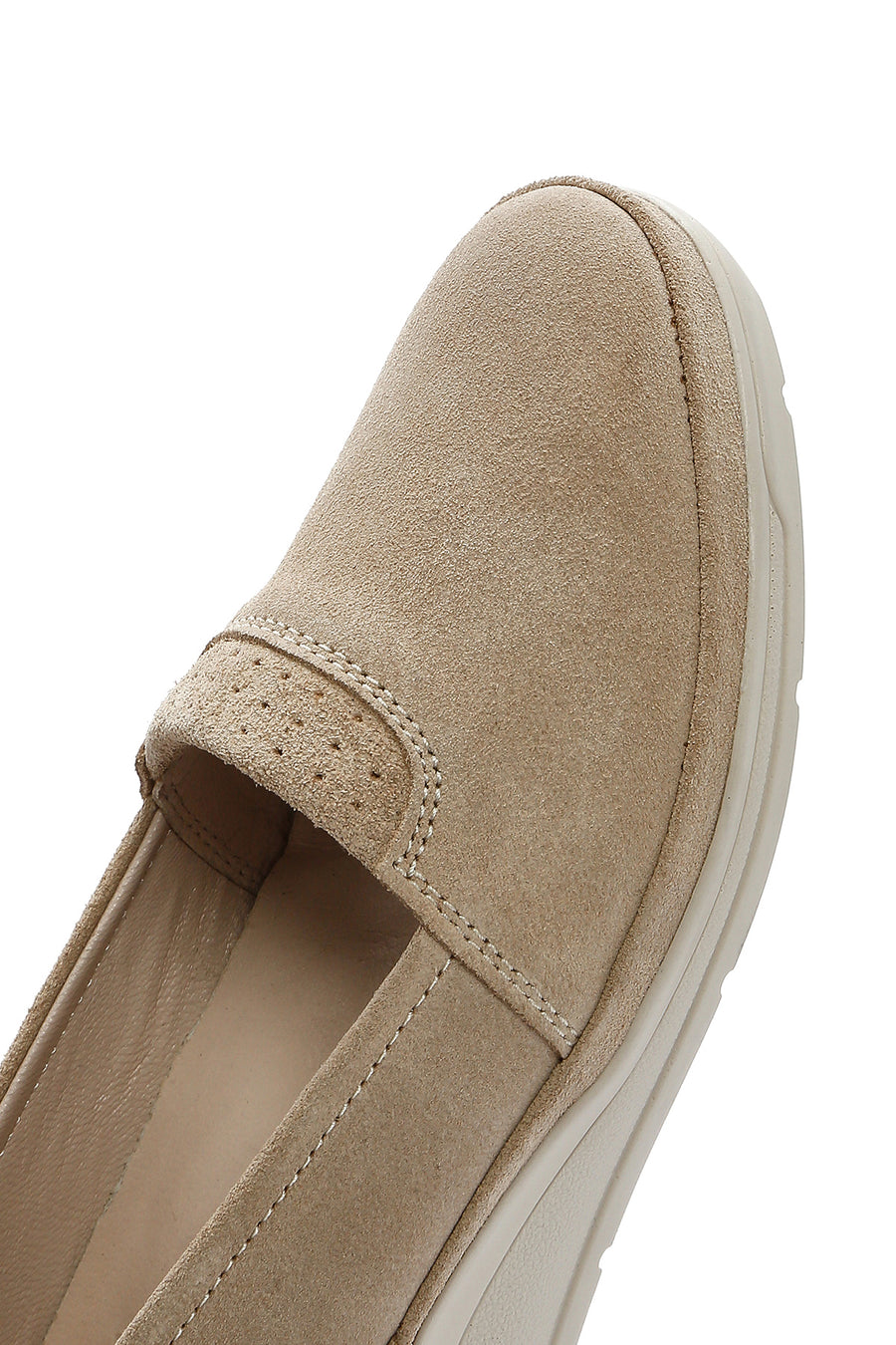Kadın Bej Dolgu Topuklu Süet Deri Comfort Loafer