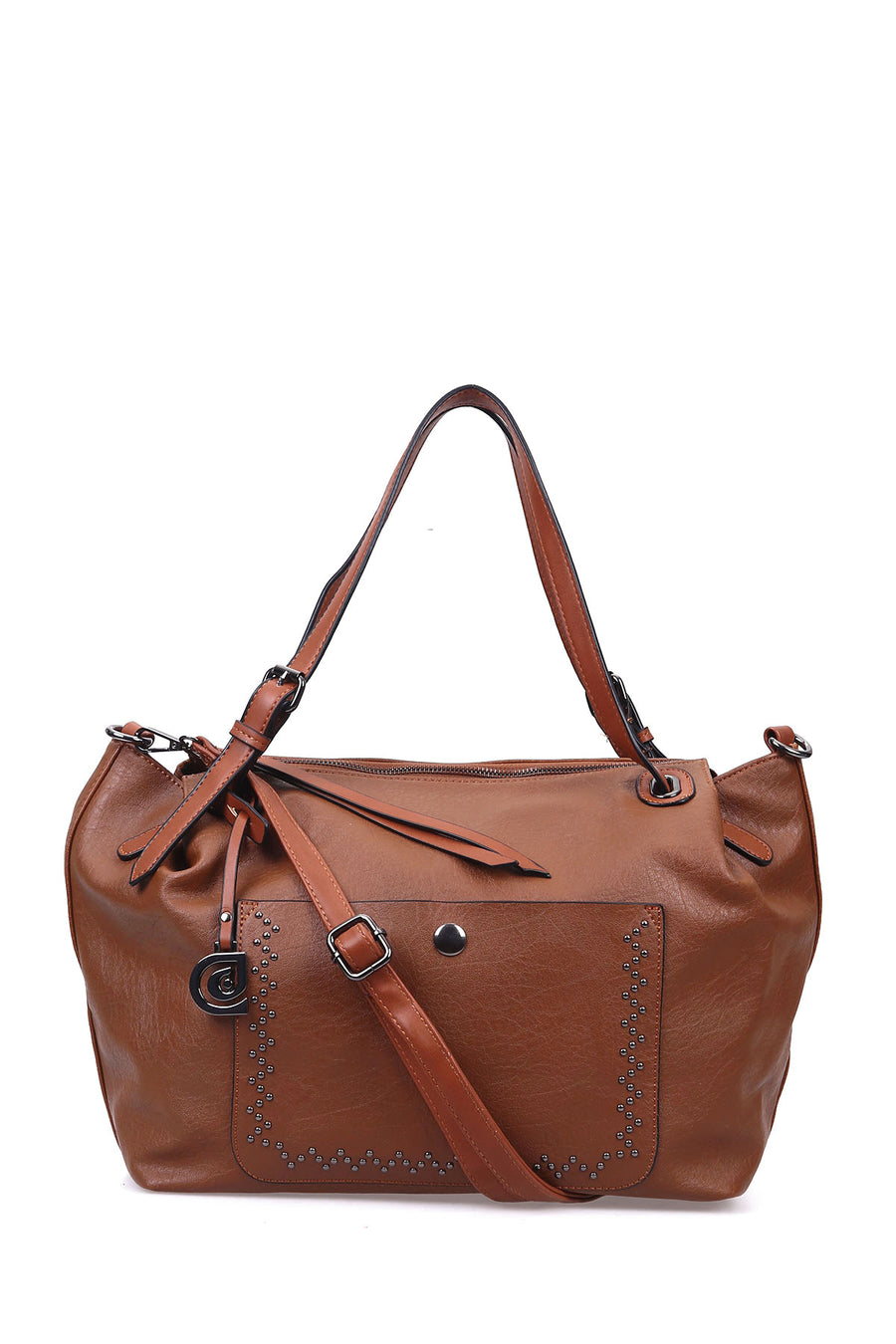 Women's Tan Synthetic Leather Shoulder Bag
