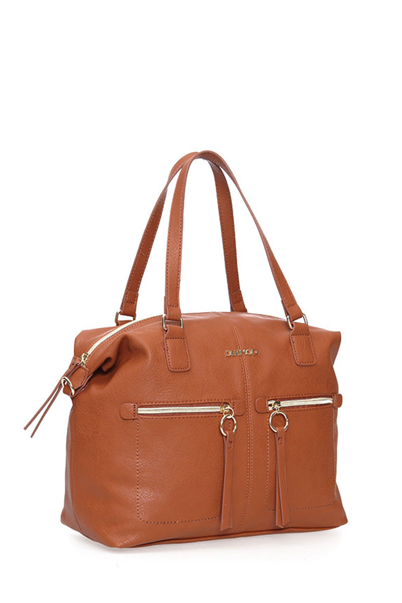 Women's Tan Synthetic Leather Shoulder Bag