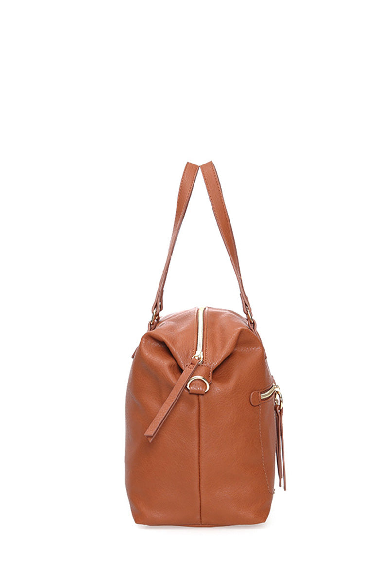 Women's Tan Synthetic Leather Shoulder Bag