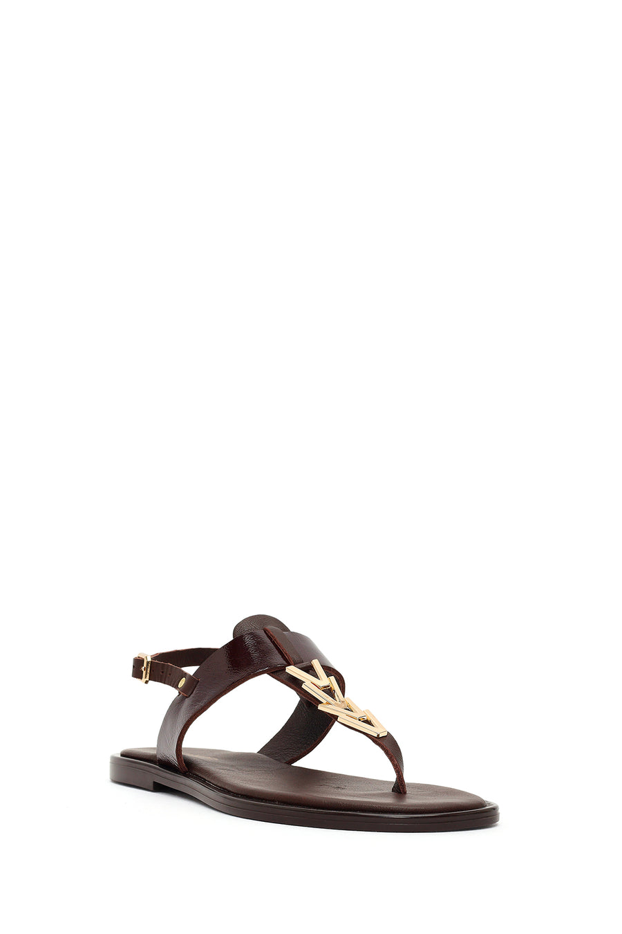 Women's Brown Buckle Thong Leather Sandals