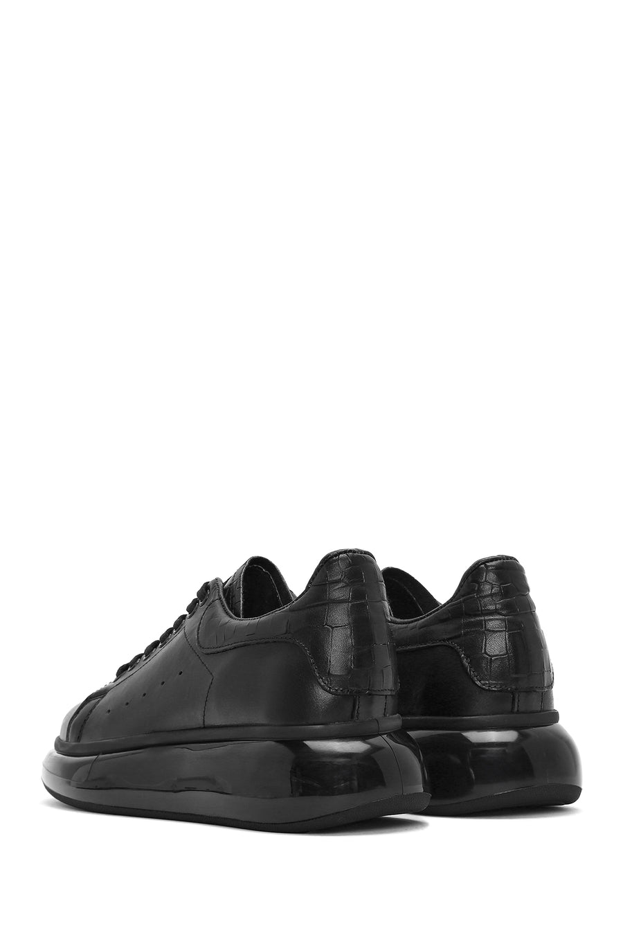 Erkek Siyah Bağcıklı Kalın Tabanlı Deri Sneaker