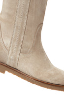 Women's Light Gray Suede Leather Classic Flat Boots | Derimod