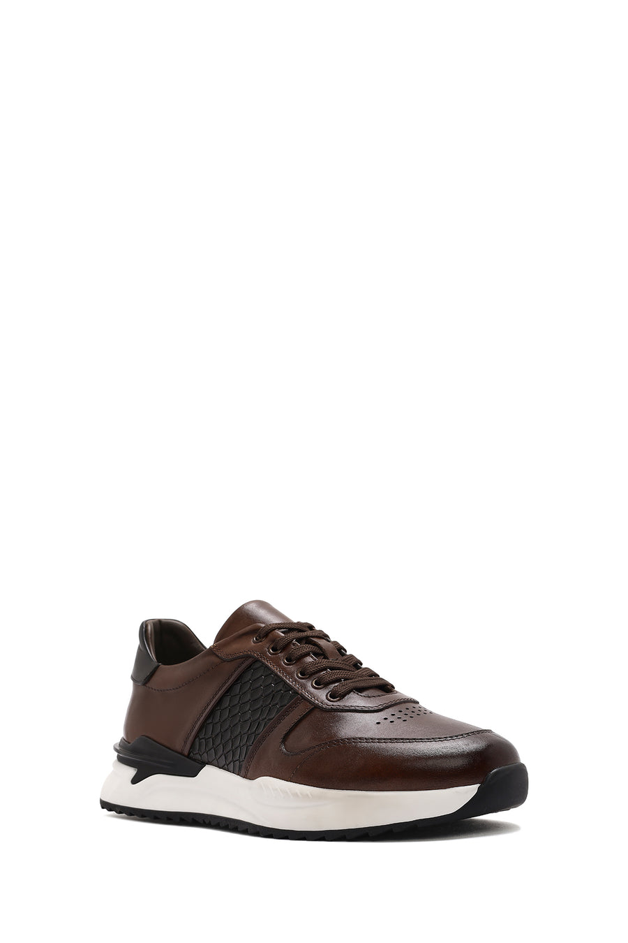 Erkek Taba Bağcıklı Deri Casual Sneaker