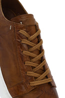 Men's Tan Lace-Up Chunky Sole Printed Leather Sneaker | Derimod