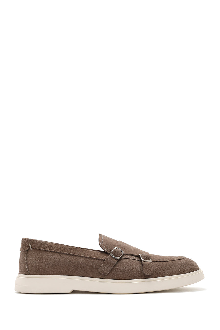 Men's Beige Double Buckle Suede Leather Casual Loafer 25SFD750410 | Derimod