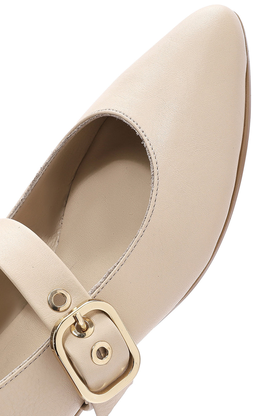 Women's Beige Buckled Leather Ballerinas