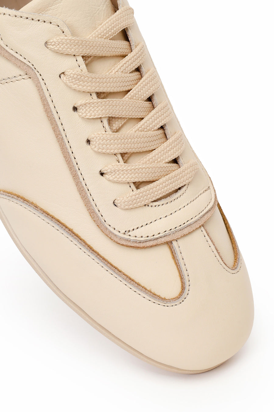 Kadın Bej Bağcıklı Deri Sneaker