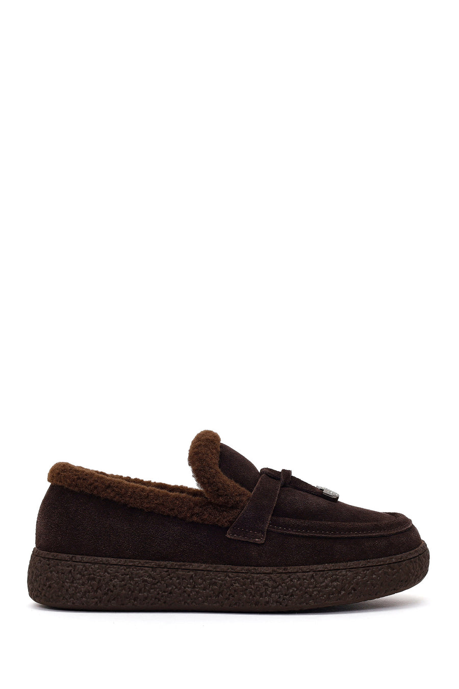 Kadın Kahverengi Tokalı Kalın Tabanlı Süet Deri Teddy Loafer WF530041DS | Derimod