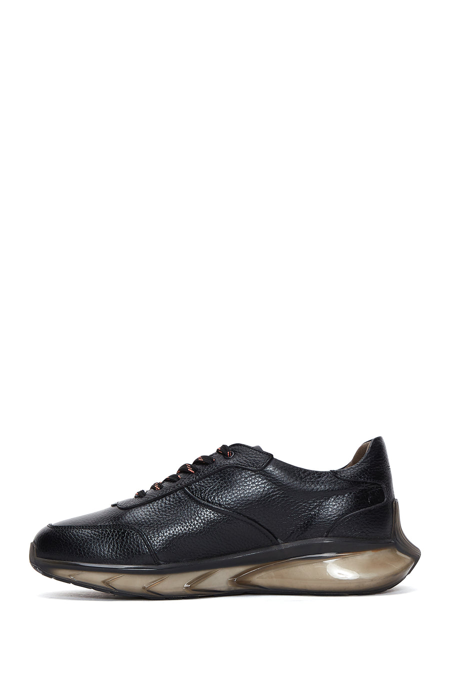 Erkek Siyah Bağcıklı Deri Sneaker