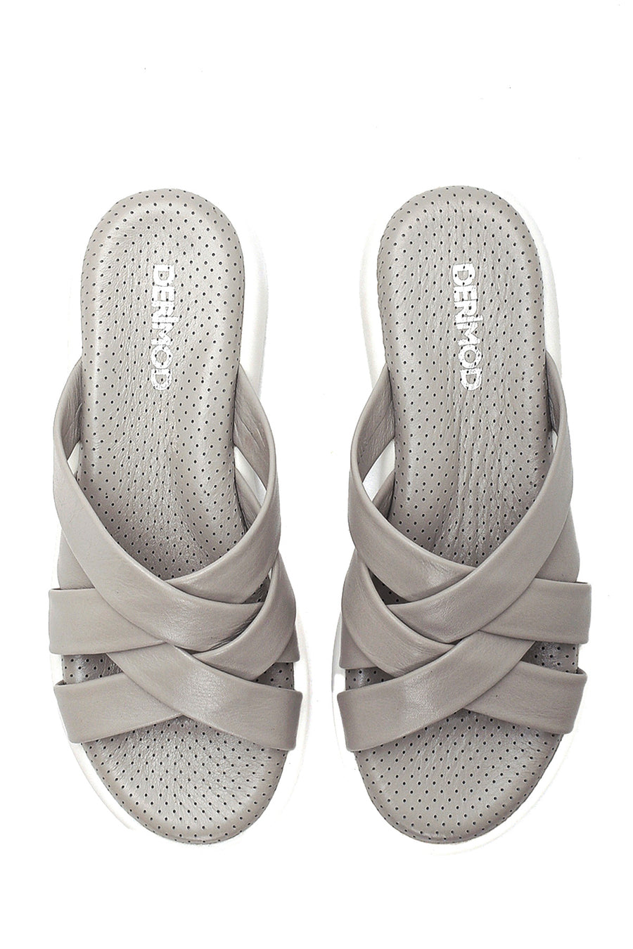 Women's Gray Leather Comfort Slippers