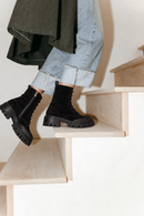 Woman Black Zip Closure Chunky-Heeled Suede Combat Boots | Derimod