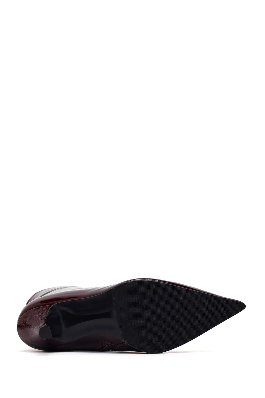 Woman Burgundy Zip Closure Thin-Heeled Patent Leather Leather Boots