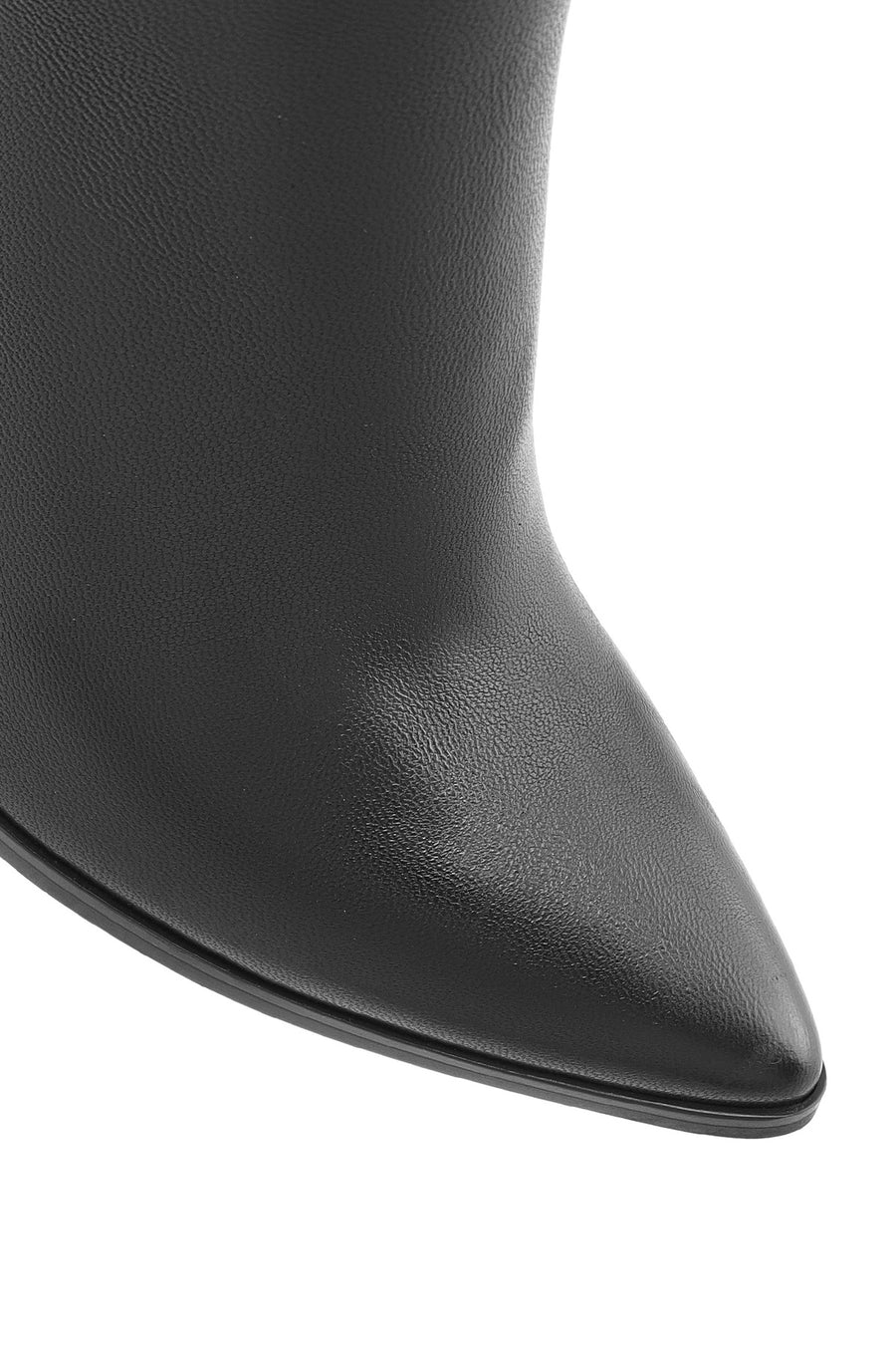 Women's Black Zippered Thin High Heel Leather Boots