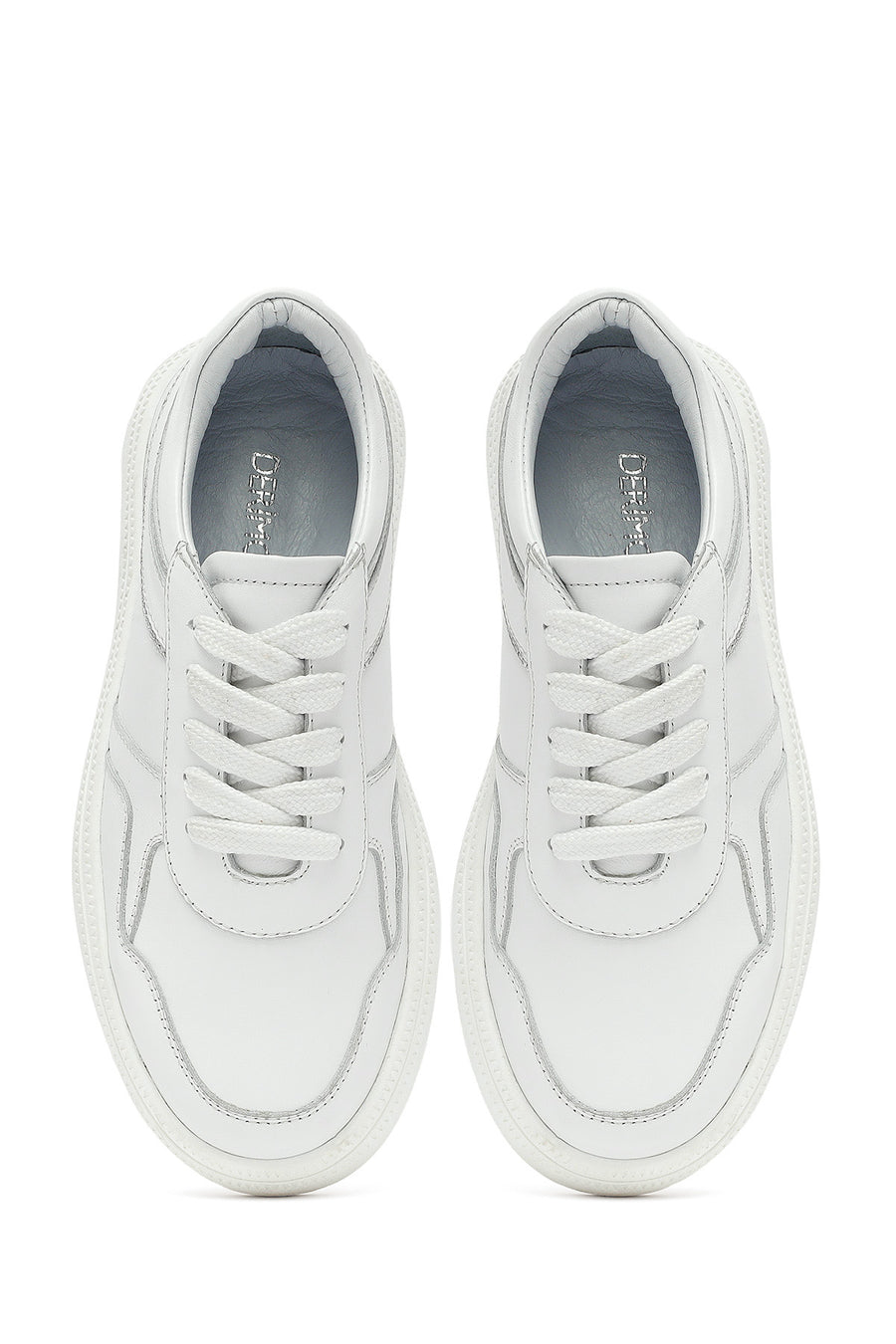 Kadın Beyaz Bağcıklı Kalın Tabanlı Deri Sneaker