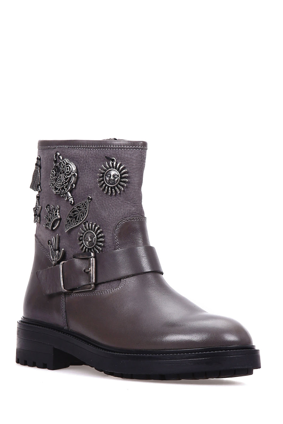 Women's Leather Boots with Metal Detail