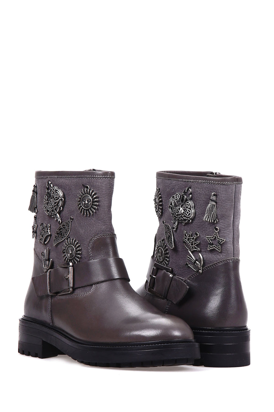 Women's Leather Boots with Metal Detail