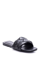 Women's Black Braided Flat Slippers | Derimod