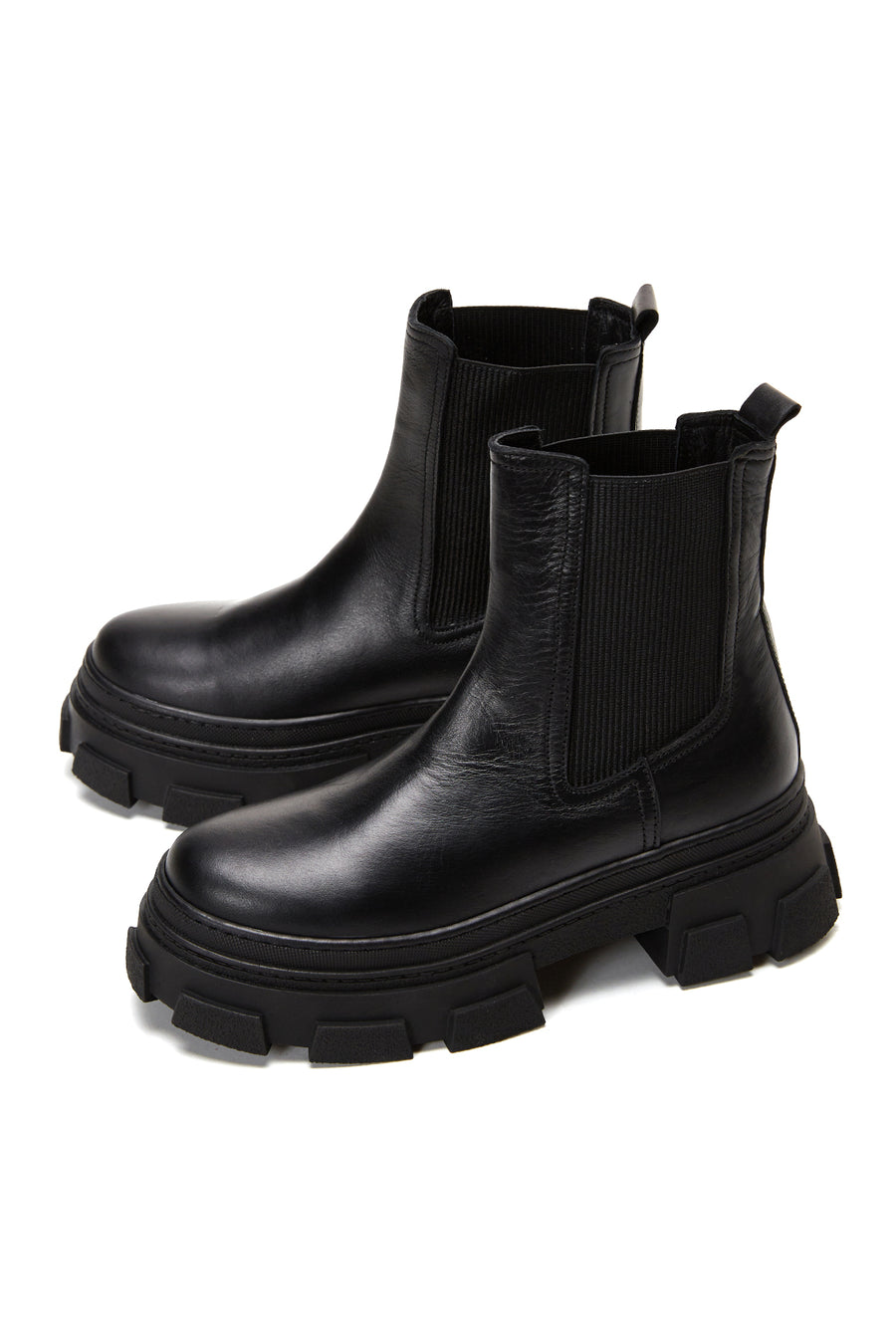 Women's Black Leather Thick Soled Chelsea Boots