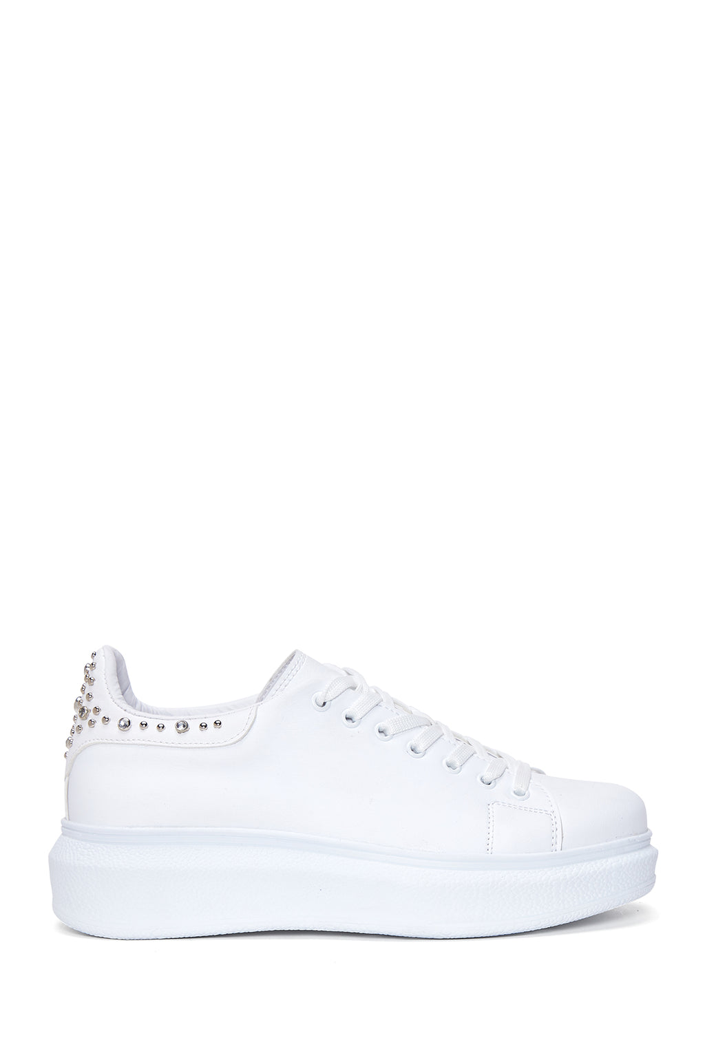 Kadın Beyaz Taşlı Kalın Tabanlı Sneaker