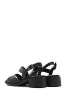Women's Black Ankle Buckle Low Heel Leather Sandals | Derimod