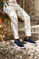Erkek Lacivert Bağcıklı Süet Deri Sneaker | Derimod