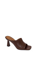 Woman Brown Heeled Leather Slipper | Derimod