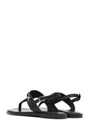 Women's Black Buckle Thong Leather Sandals | Derimod