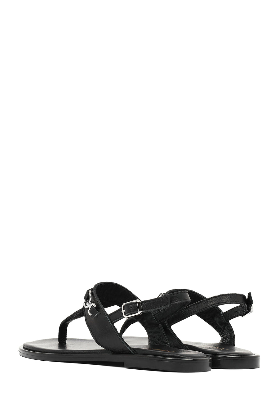 Women's Black Buckle Thong Leather Sandals