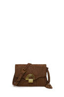 Woman Tan Long-Strap Suede Crossbody Bag | Derimod