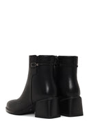 Woman Black Zip Closure Thick-Heeled Leather Boots | Derimod