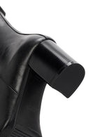 Woman Black Zip Closure Thick-Heeled Leather Boots | Derimod