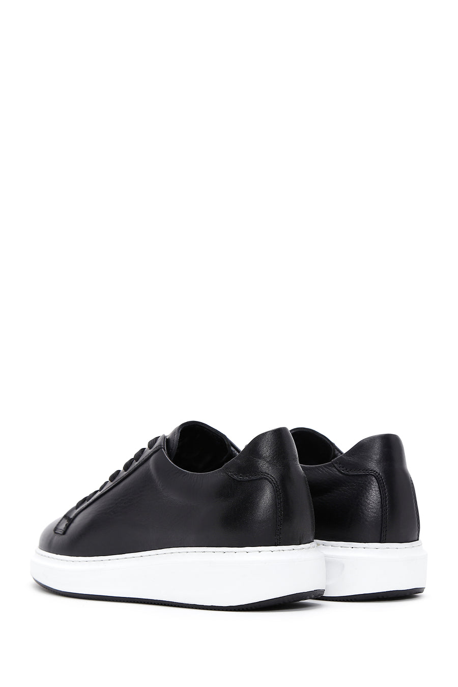 Erkek Siyah Bağcıklı Deri Sneaker