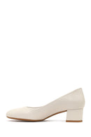 Derimod Flex Women Beige Short Thick Heeled Leather Shoes | Derimod
