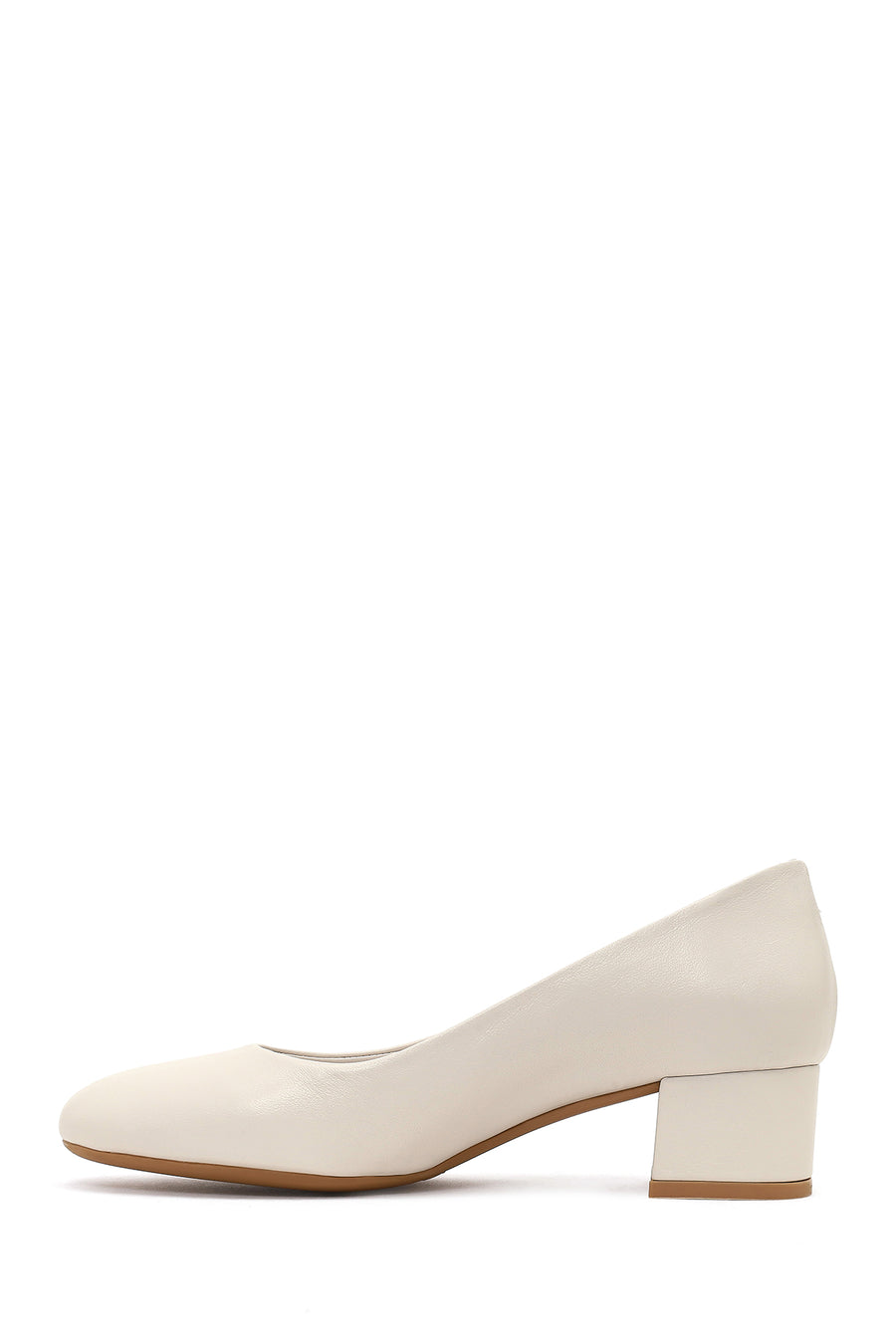 Derimod Flex Women Beige Short Thick Heeled Leather Shoes