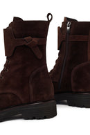 Woman Brown Lace-Up Zip Closure Suede Combat Boots | Derimod