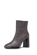 Geox Women's Grey Teulada Zippered Thick Heel Leather Boots | Derimod