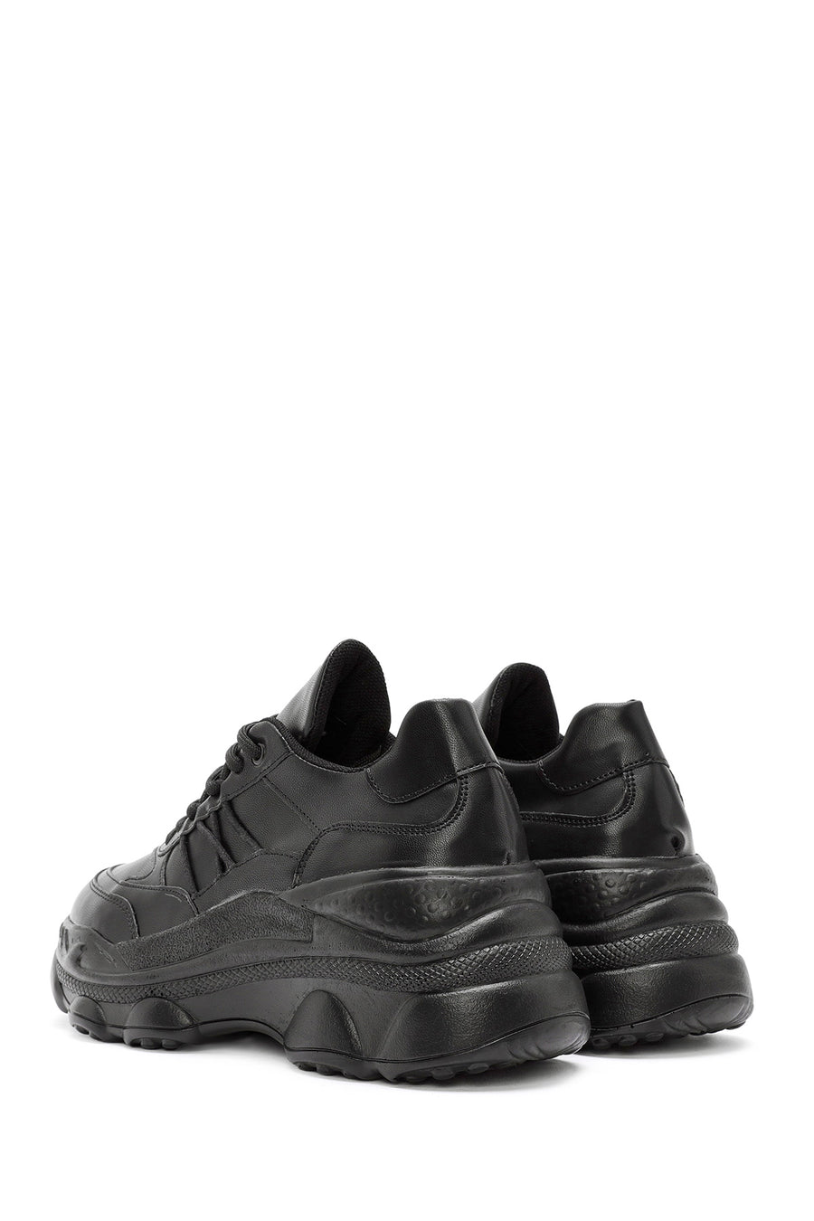 Women's Black Lace-Up Thick Soled Sneaker