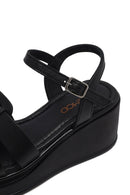 Women's Black Ankle Buckle Wedge Heel Leather Sandals | Derimod